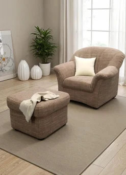 Clearance BADER Gemütlicher Sessel und Hocker beige-braun
