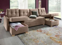 Sale BADER Gemütliche Wohnlandschaft mit Bettfunktion und 3 Bettkästen TAUPE