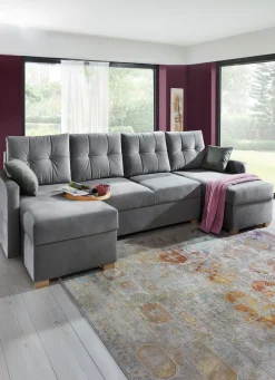 Sale BADER Gemütliche Wohnlandschaft mit Bettfunktion und 3 Bettkästen GRAU