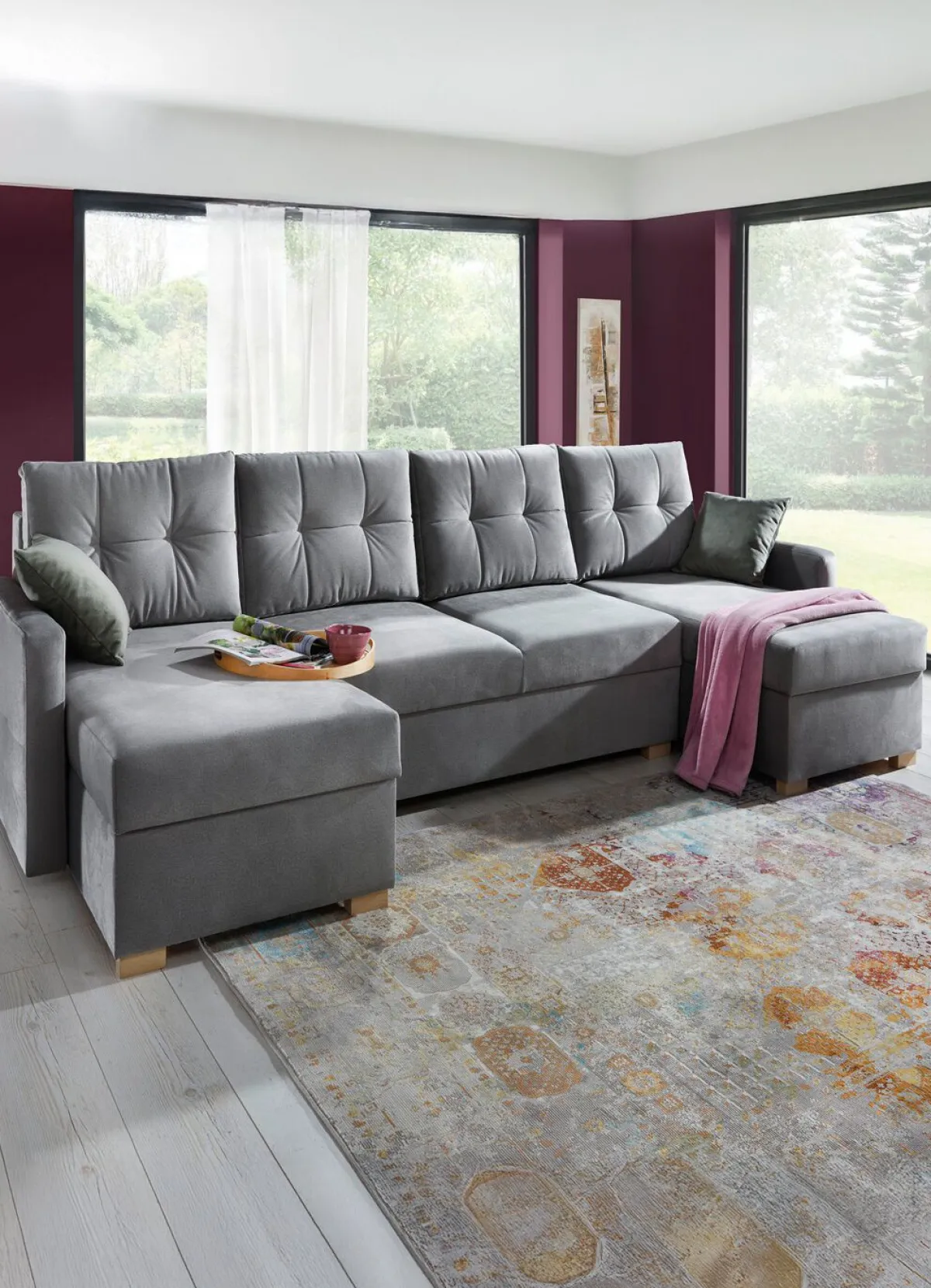 Sale BADER Gemütliche Wohnlandschaft mit Bettfunktion und 3 Bettkästen GRAU