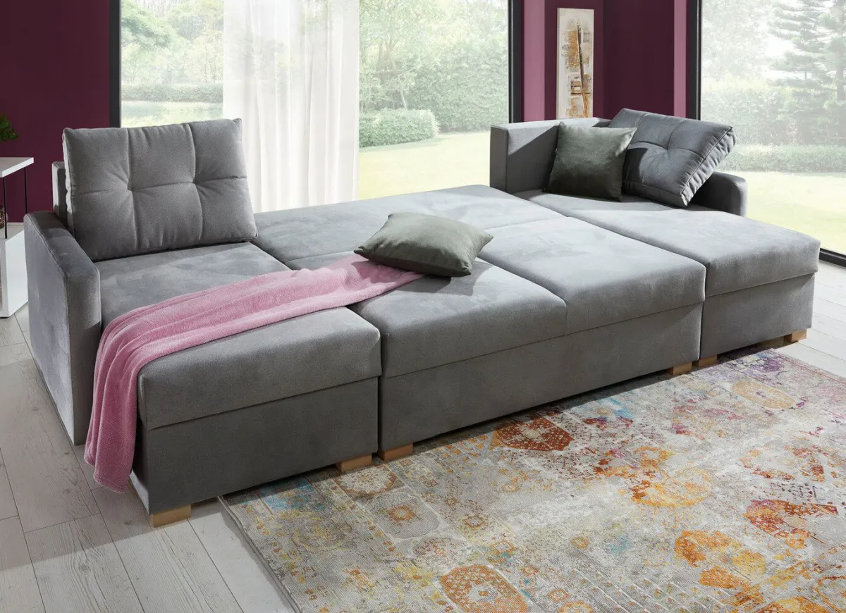 Sale BADER Gemütliche Wohnlandschaft mit Bettfunktion und 3 Bettkästen GRAU