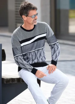 Sale BADER Gemusterter Rundhalspullover in 2 Farben SCHWARZ-WEISS