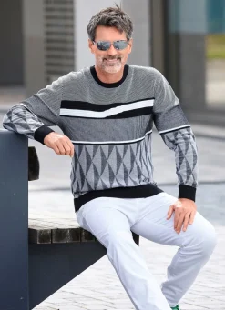 Sale BADER Gemusterter Rundhalspullover in 2 Farben SCHWARZ-WEISS