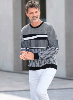 Sale BADER Gemusterter Rundhalspullover in 2 Farben SCHWARZ-WEISS