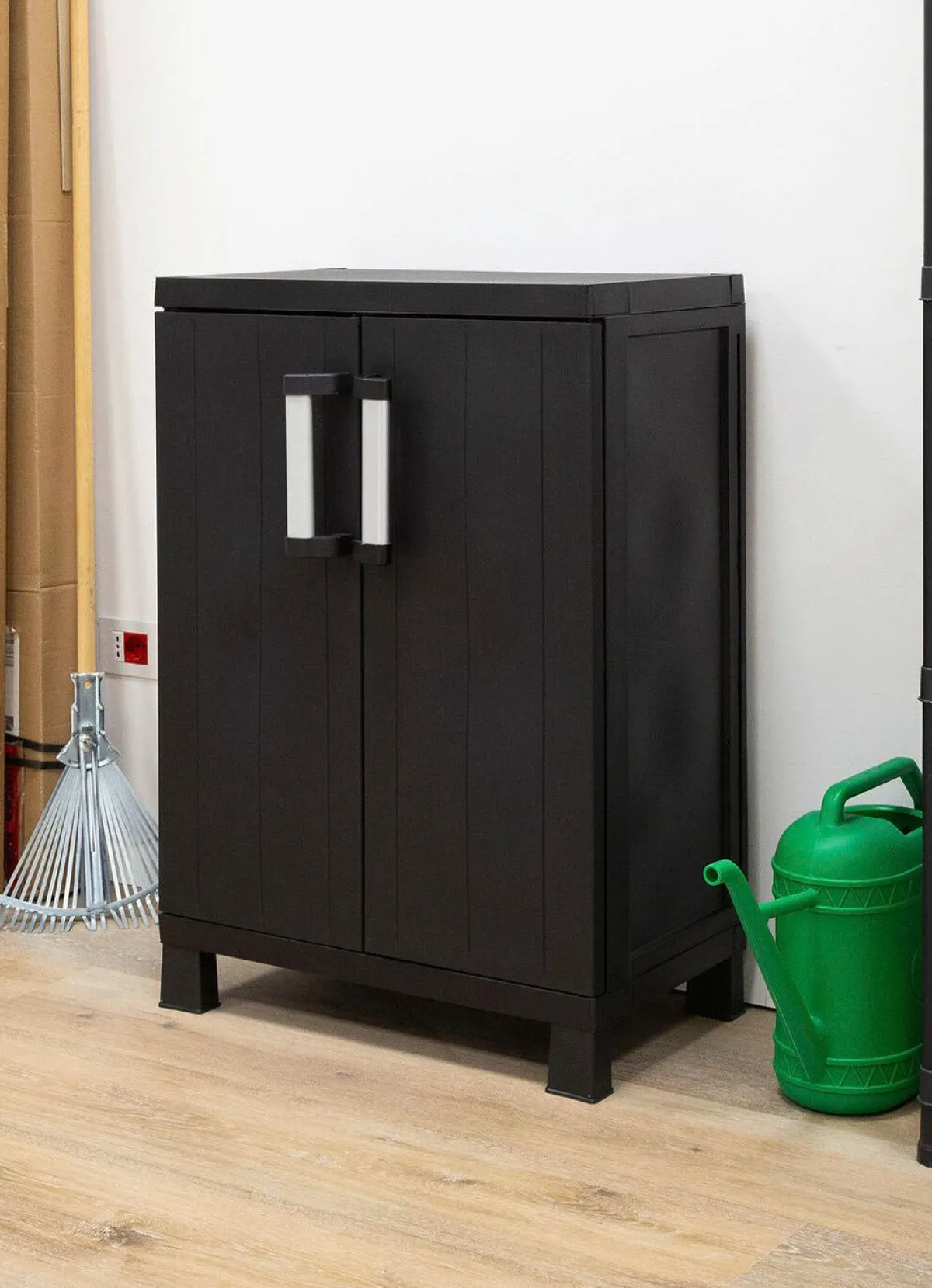 Outlet BADER Geräteschrank Garage mit Holzlamellen-Effekt SCHWARZ