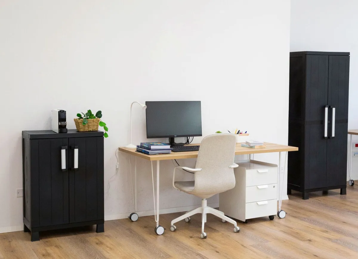Outlet BADER Geräteschrank Garage mit Holzlamellen-Effekt SCHWARZ