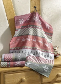 BADER Geschirrtücher, 3er-Set, mit Hirschmotiven WEISS-ROT