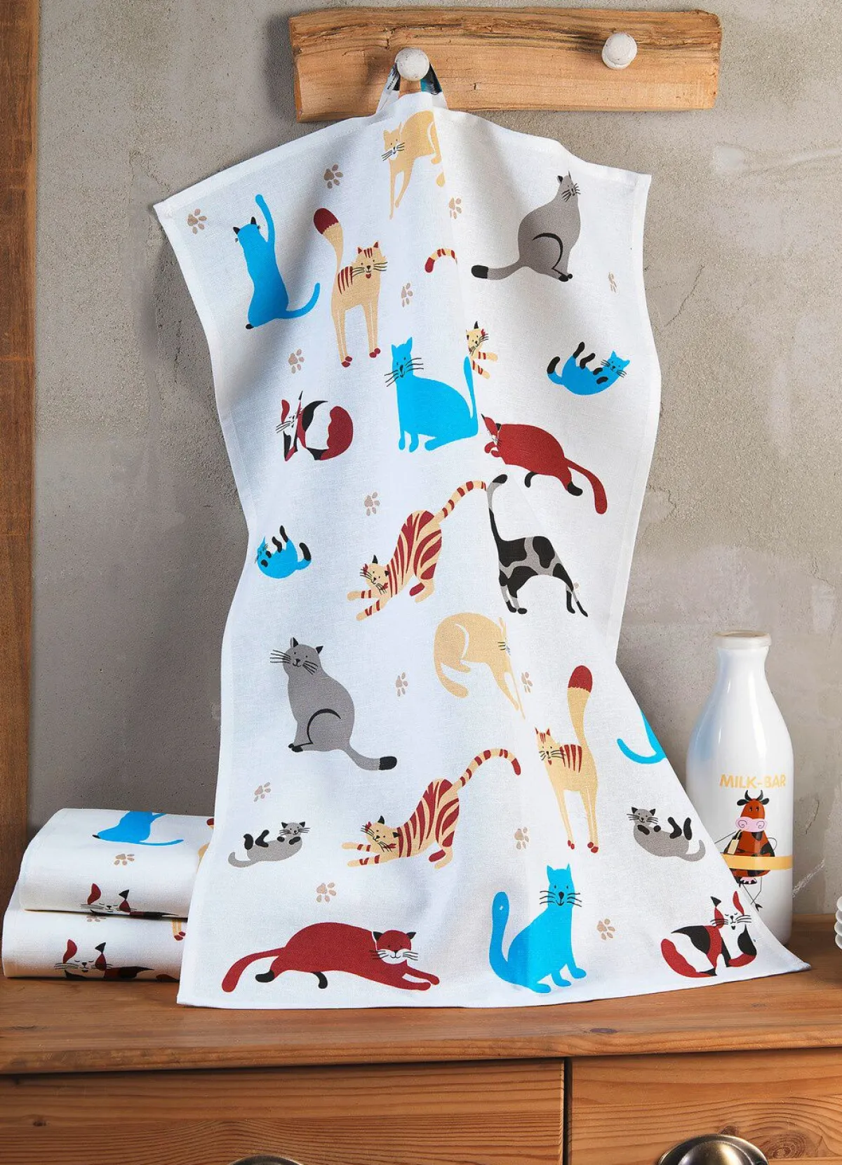 Outlet BADER Geschirrtücher mit Katzendessin, 3er-Set WEISS-BUNT