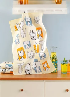 Best BADER Geschirrtücher mit lustigem Katzenmotiv, 3er-Set BUNT