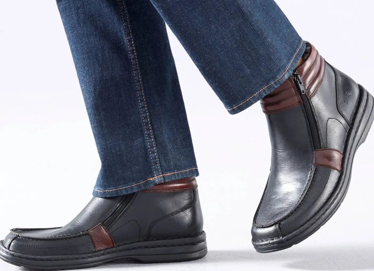 GINO GALANTE , gefütterte Herren-Boots, Winterschuhe, mit herausnehmbarem Fußbett SCHWARZ-BURGUND