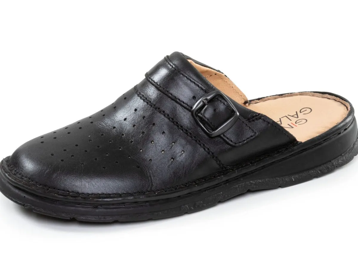 GINO GALANTE , klassische Herren-Clogs, aus Leder SCHWARZ