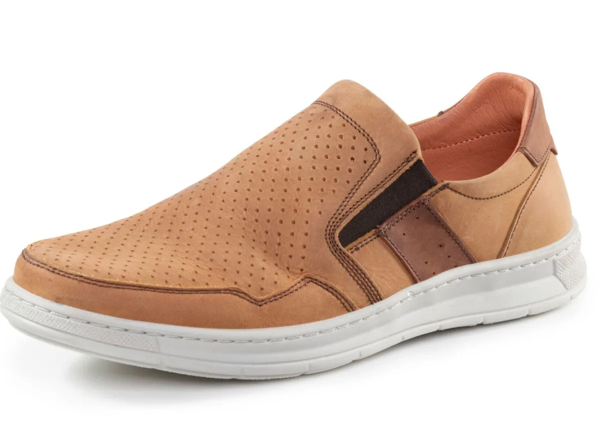 Outlet GINO GALANTE Slipper aus luftig perforiertem Rind-Nubukleder COGNAC