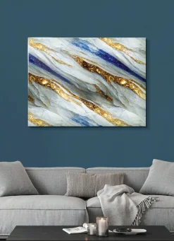 New BADER Glasbild mit hochauflösendem Digitaldruck BLAU-GOLD