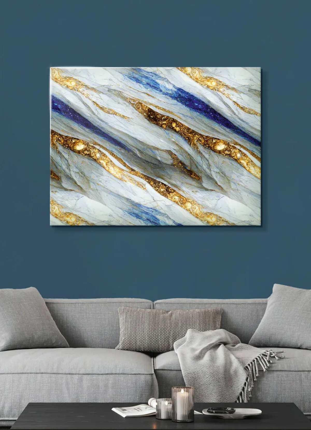 New BADER Glasbild mit hochauflösendem Digitaldruck BLAU-GOLD