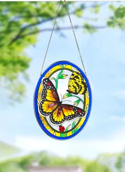 BADER Glasbild mit Metallrahmen und Metallkette GELB