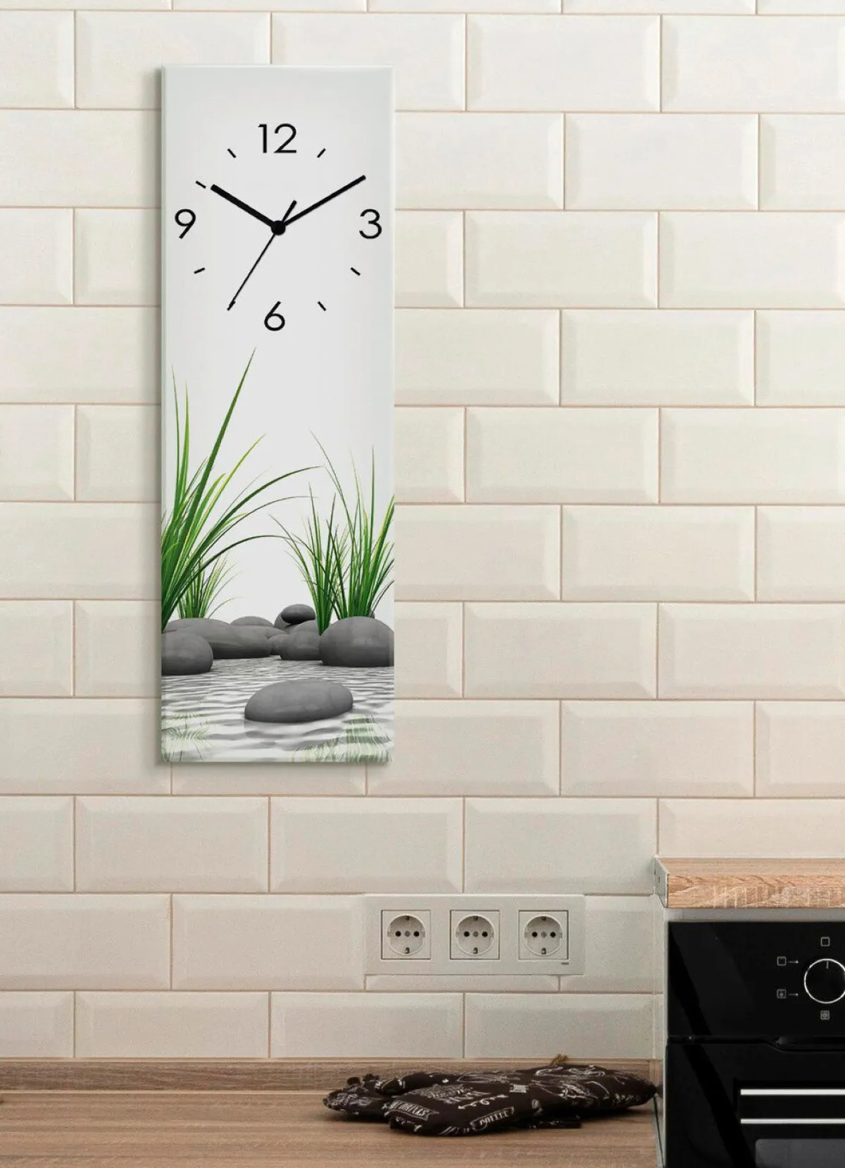 Hot BADER Glas-Wanduhr GRAU-GRÜN