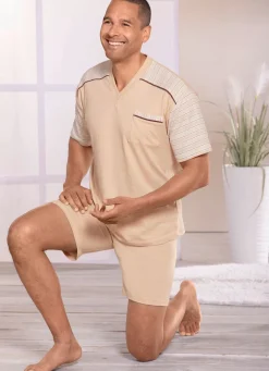 Discount GÖTTING Götting Shorty mit farbig gewachsener Baumwolle und V-Ausschnitt NATUR-BUNT