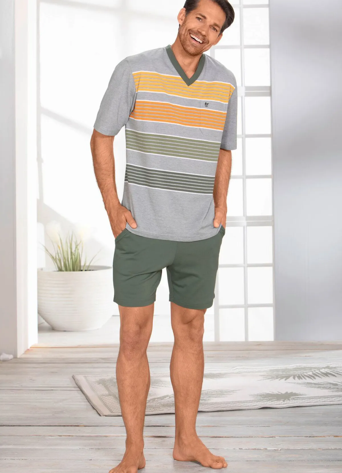Clearance HAJO NACHTMODE Hajo Shorty mit V-Ausschnitt GRÜN-BUNT