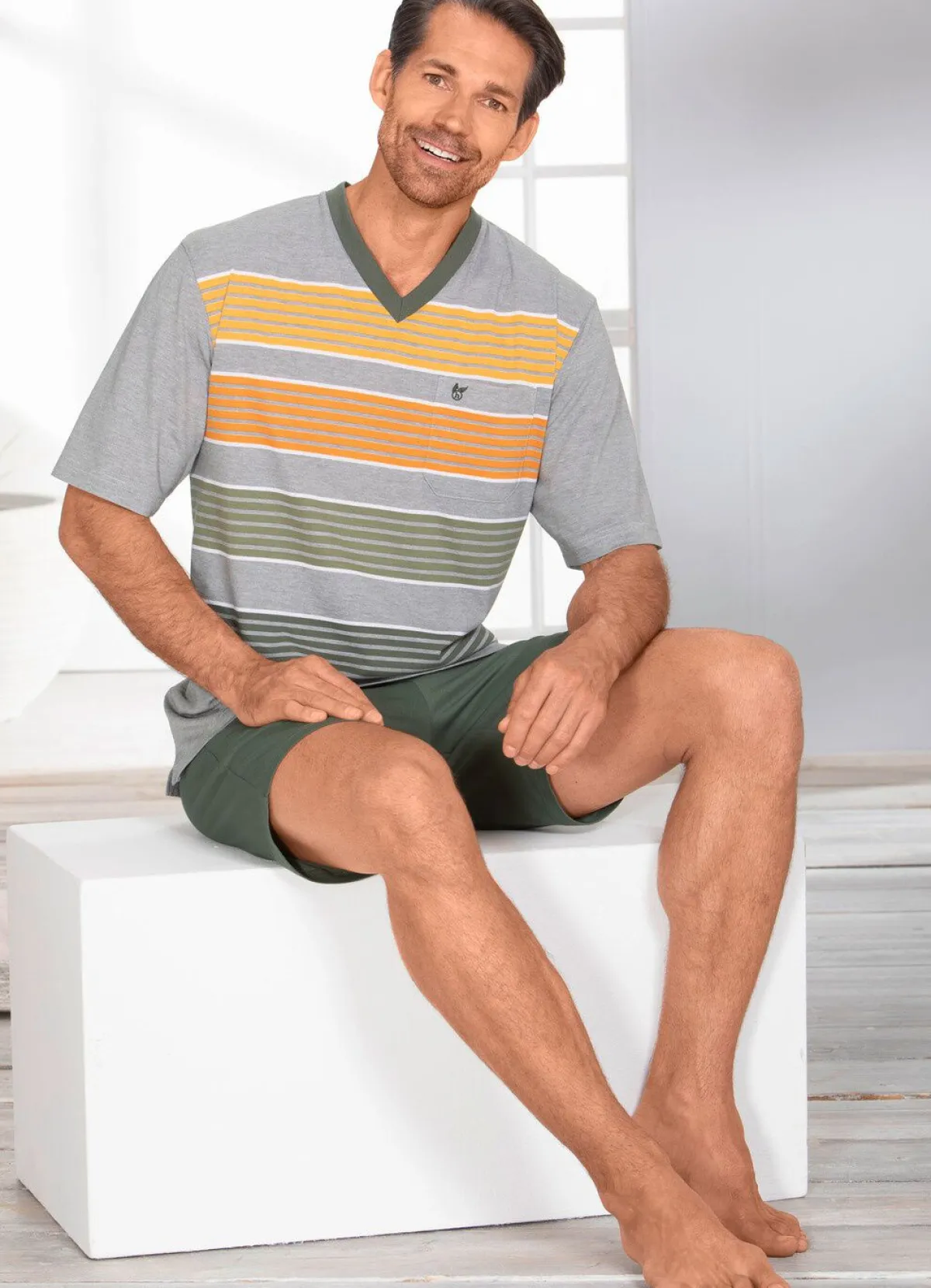 Clearance HAJO NACHTMODE Hajo Shorty mit V-Ausschnitt GRÜN-BUNT