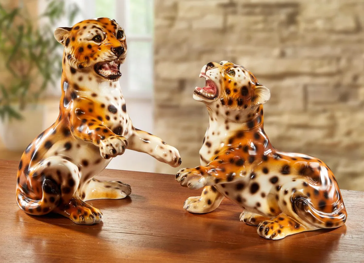 Clearance BADER Handbemalte Leoparden aus Keramik BRAUN-WEISS