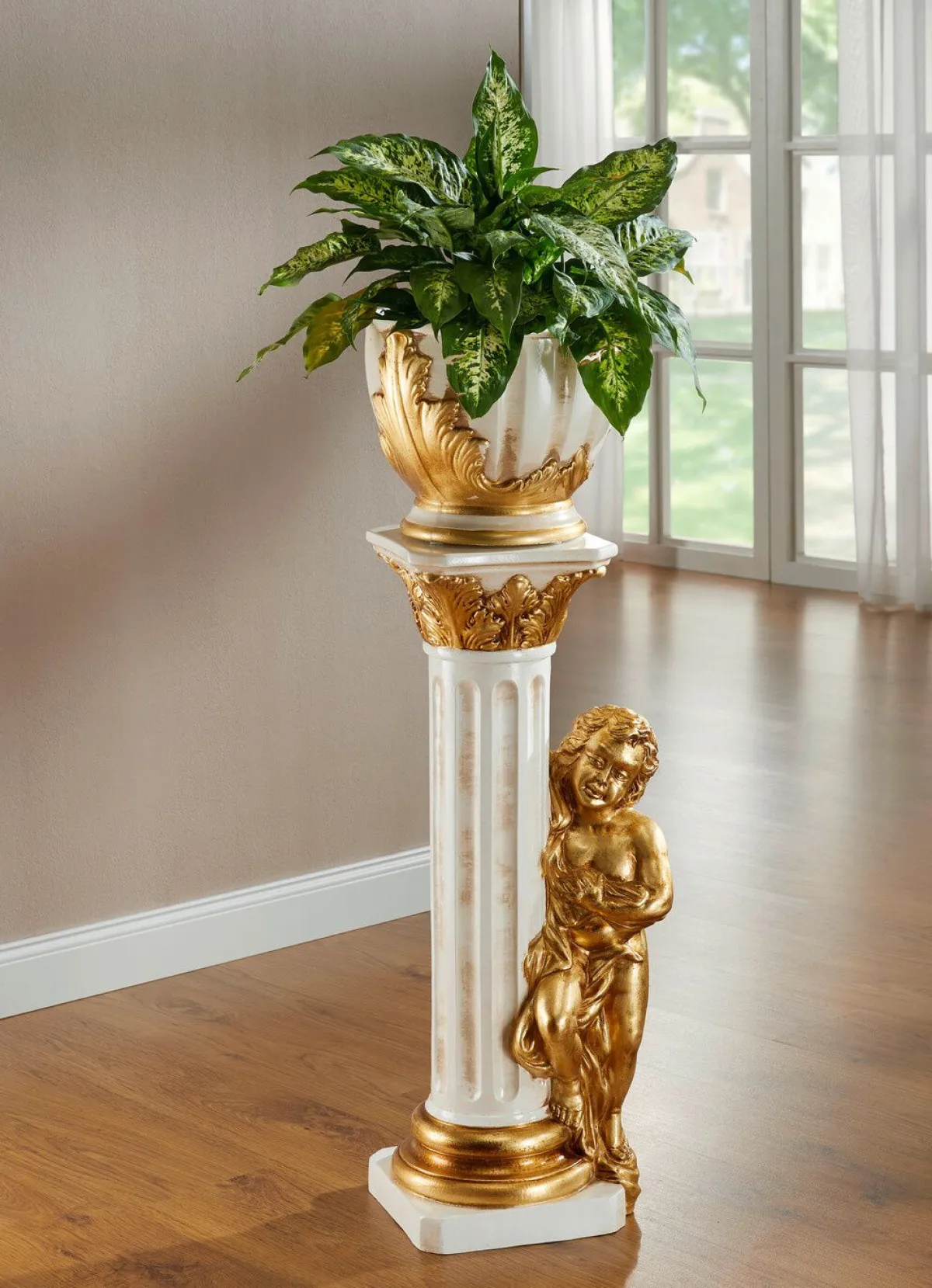 Hot BADER Handbemalte Säule mit Übertopf CREME-GOLD