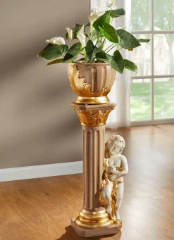 Discount BADER Handbemalte Säule mit Übertopf BEIGE-GOLD