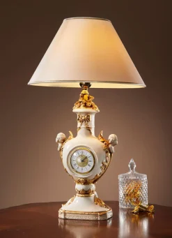 Clearance BADER Handbemalte Tischleuchte mit Uhr CREME-GOLD