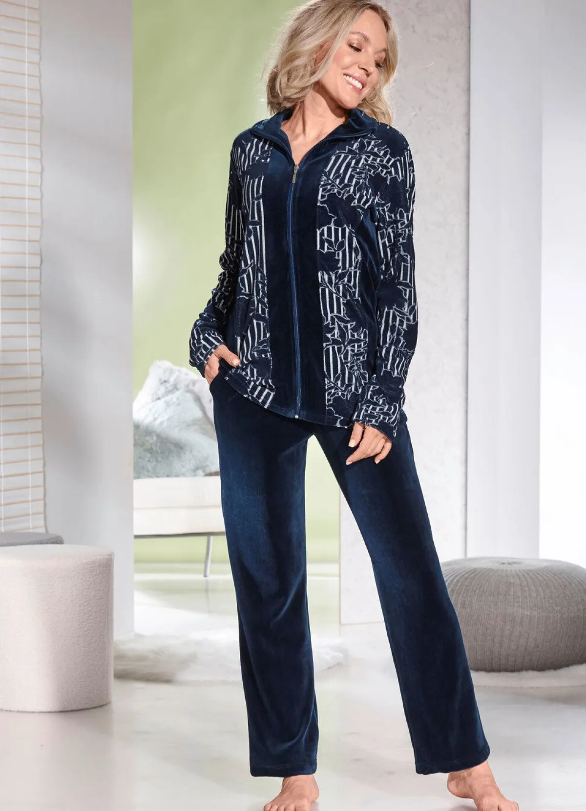 Clearance Miss Ulrike Hausanzug mit Reißverschluss MARINE-WEISS