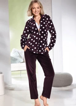 Sale LAURINA Hausanzug mit Tupfen-Dessin AUBERGINE-WEISS