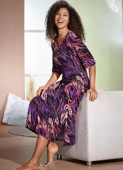 Outlet BADER Hauskleid in bequemer Schlupfform LILA-PFLAUME-KORALLE-LACHS