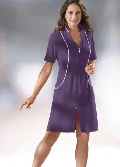 New BADER Hauskleid mit dekorativer Kontrastpaspelierung LILA