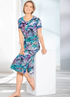Hot COMODO Hauskleid mit farbbrillantem Inkjet-Druck TÜRKIS-BUNT