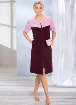 BADER Hauskleid mit Schmucksteinzier AUBERGINE-ROSÉ