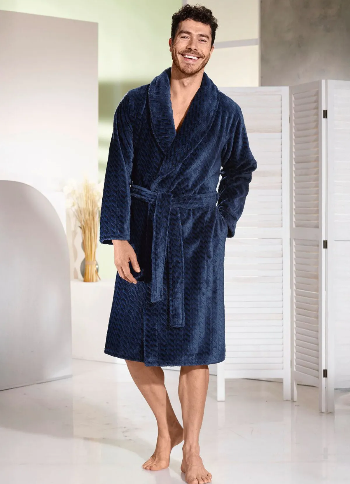 New PASTUNETTE FOR MEN Hausmantel aus Microplüsch MARINE