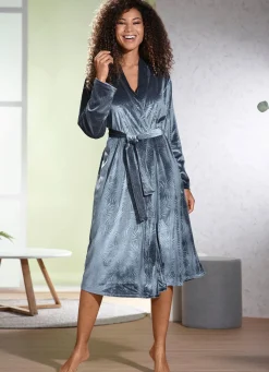Hot LAURINA Hausmantel aus Pannesamt RAUCHBLAU