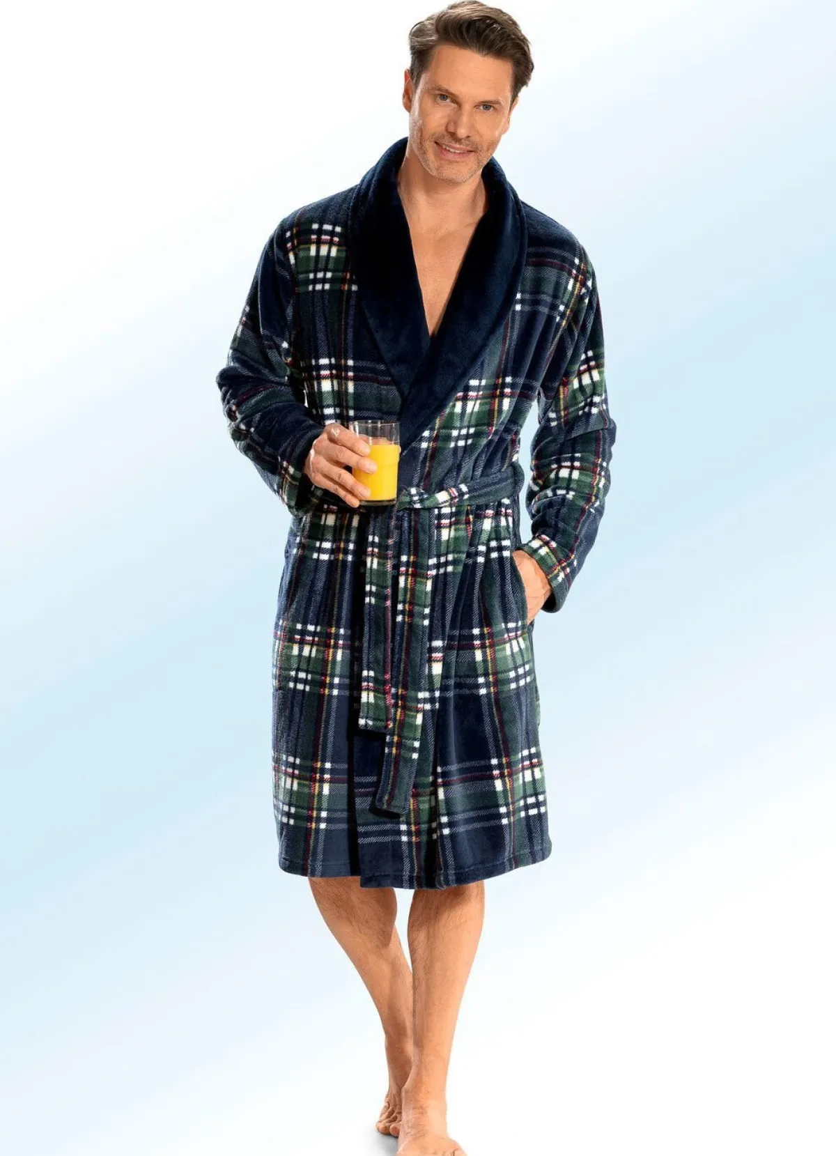 Discount BADER Hausmantel mit Schalkragen MARINE-BUNT