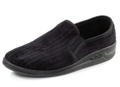 Discount BADER Hausschuh aus Cord-Textilmaterial SCHWARZ