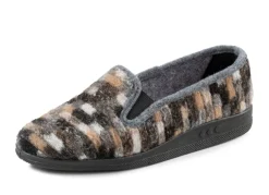 New BADER Hausschuh aus gemustertem Textilmaterial GRAU-MULTICOLOR