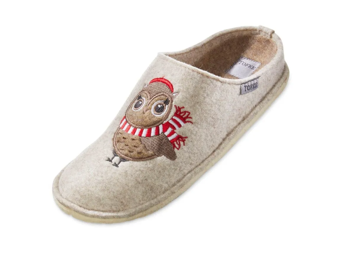 Outlet BADER Hausschuh mit Eulen-Applikation CREME