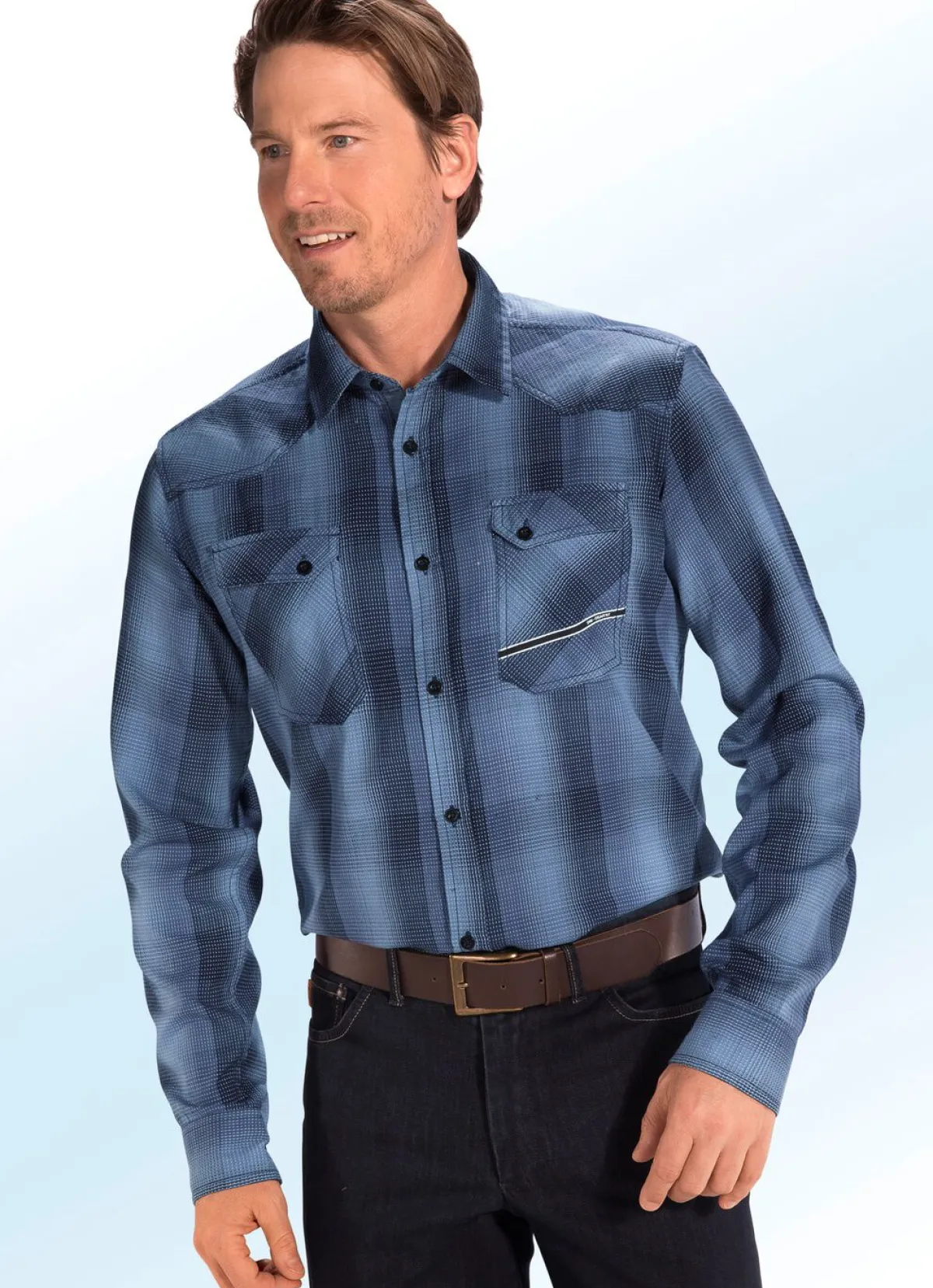 Online BADER Hemd mit Brustpattentaschen INDIGOBLAU-BLEU