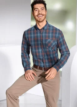 Best BADER Hemd mit Button-Down-Kragen JEANSBLAU-TERRAKOTTA KARIERT