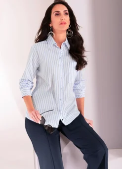 Discount B/ANCA Hemdbluse mit Streifen WEISS-HELLBLAU