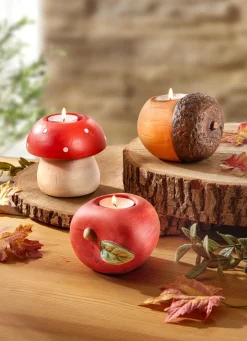 BADER Herbstliche Teelichthalter im 3er-Set ROT-ORANGE-BRAUN