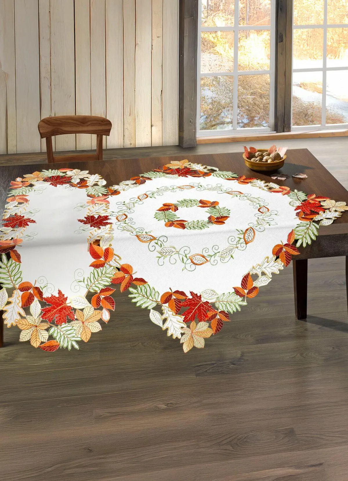 Discount BADER Herbstliche Tisch- und Raumdekoration mit Blattmotiven WEISS-BUNT