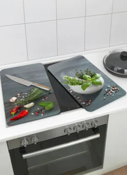 Hot WENKO Herdabdeckplatten aus Glas, 2er-Set, Motiv Kräuterküche KRÄUTERKÜCHE