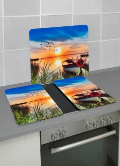 Discount BADER Herdabdeckplatten oder Wandblende aus Glas, Motiv IDYLLE AM SEE