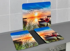 Discount BADER Herdabdeckplatten oder Wandblende aus Glas, Motiv IDYLLE AM SEE