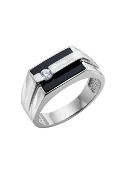 BADER Herrenring aus Silber mit Echt Onyx und synthetischen Zirkonia