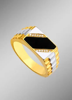 Hot BADER Herrenring in Bicolor mit Zirkonia und echt Onyx