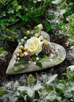 New BADER Herz mit Rose GRAU-WEISS